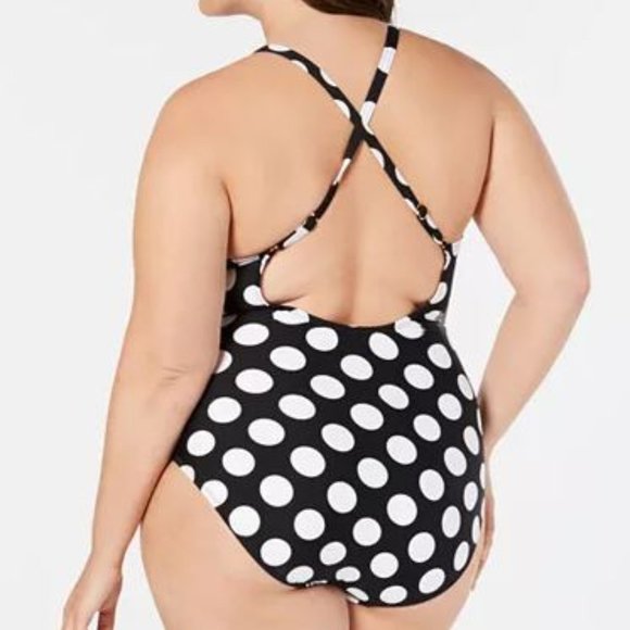 LA BLANCA Plus Dot Lace Up One-piece Swimsuit NWT - Picture 2 of 3